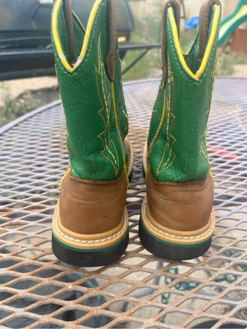 John Deere Kids Cowboy Boots Size 1M Green Brown Leather Western